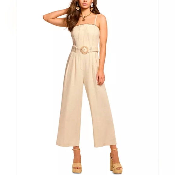 Ramy Brook Nadia Belted Wide Leg Jumpsuit In Burl Linen Blend Size 6 NEW